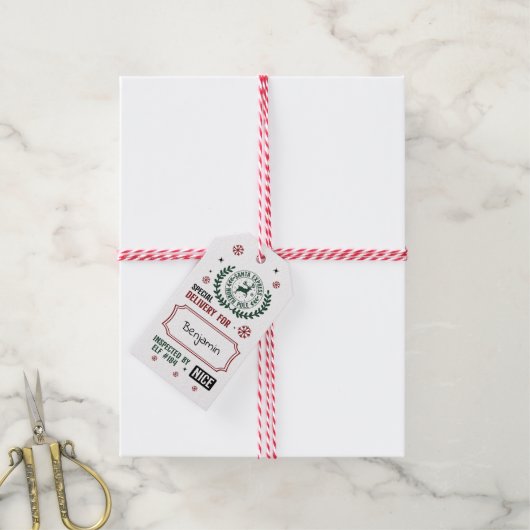 Cadeaubijsluiter van de Kerstman - Elfeninspectie Cadeaulabel (Met Touw)