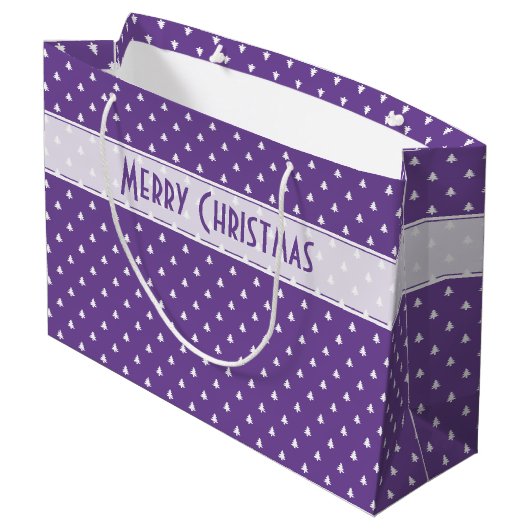 Cadeaublaadje naam: Prettig kerstfeest Paarse Boom Groot Cadeauzakje (Achterkant Gekanteld)