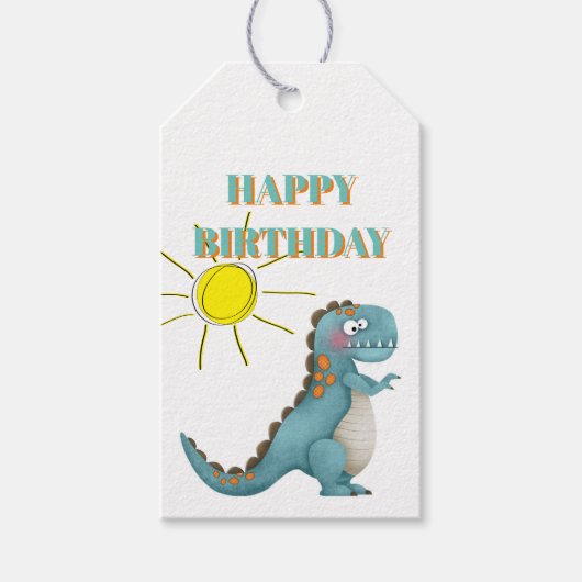Cadeaublaadjes - Blauwe Dino Cadeaulabel (Voorkant)