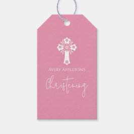 Cadeaublaadjes Bloemkruis Doop Roze Cadeaulabel