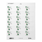 Cadeaublaadjes met dansende groene kerstbomen etiket (Full Sheet)