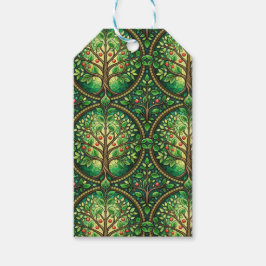 Cadeaublaadjes met een weelderig groen boompatroon cadeaulabel
