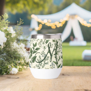 Cadeauboeket met initiaal in saliegroene botanisch