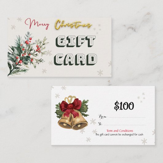 Cadeaubon $ 100 kerst visitekaartje (Voorkant / Achterkant)