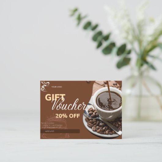 Cadeaubon 20% korting voor coffeeshops contactkaartje (Staand voorkant)