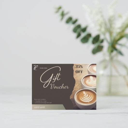 Cadeaubon 25% korting voor coffeeshops contactkaartje (Staand voorkant)