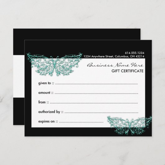 Cadeaubon 2 : Beauful Turquoise Butterfly Briefkaart (Voorkant / Achterkant)