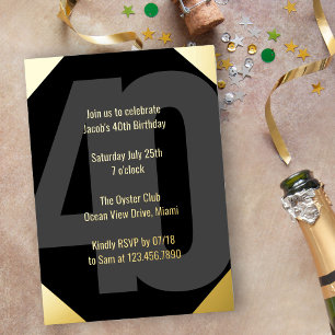Cadeaubon 40e verjaardag luxe zwart en goud folie uitnodiging