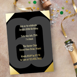 Cadeaubon 60e Verjaardag Luxe Zwart en Goud Folie Uitnodiging
