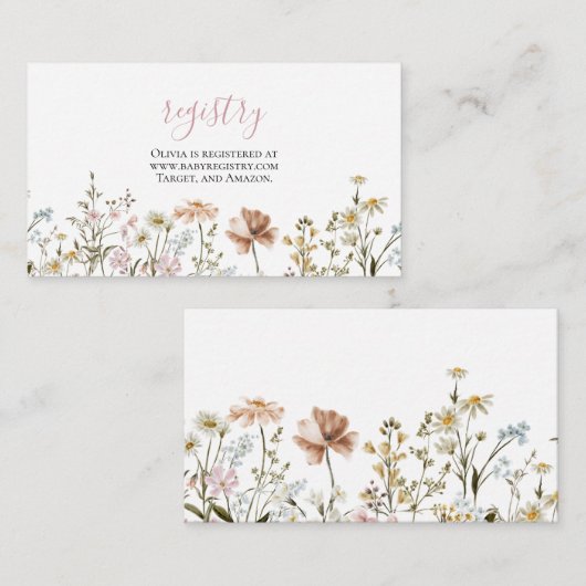 Cadeaubon Baby shower in Wilde bloem Informatiekaartje (Voorkant / Achterkant)