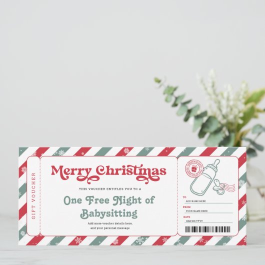 Cadeaubon Babysitten Kerst Ticket Kaart (Staand voorkant)