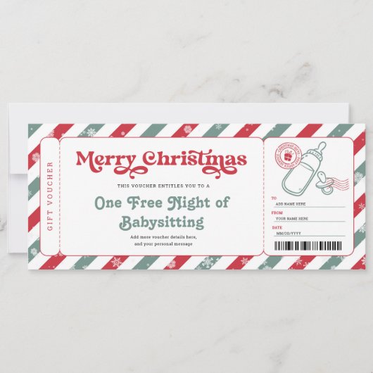 Cadeaubon Babysitten Kerstdag Ticket Kaart (Voorkant)