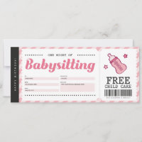 Cadeaubon babysitten Roze Cadeau certificaat