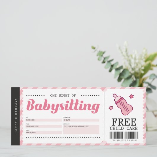 Cadeaubon babysitten roze cadeaukaart certificaat kaart (Staand voorkant)
