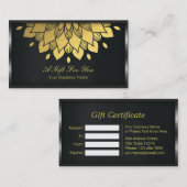 Cadeaubon Black Metal and Gold Foil Floral Kortingskaartje (Voorkant / Achterkant)