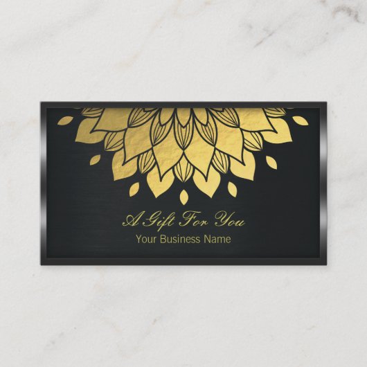 Cadeaubon Black Metal and Gold Foil Floral Kortingskaartje (Voorkant)