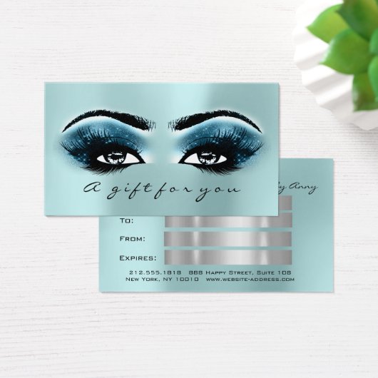 Cadeaubon Blauw water Gouden wimpers Make-up Visitekaartje (Bureau)