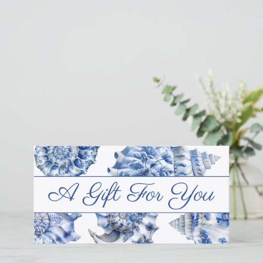 Cadeaubon blauwe schelpen (Staand voorkant)