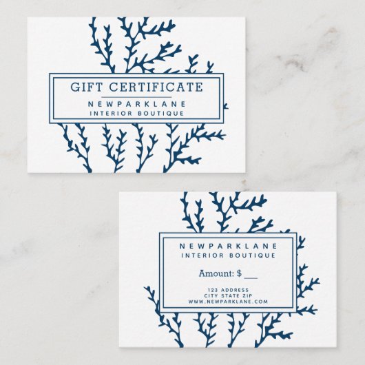 Cadeaubon Blue Seaweed Pattern-thema Visitekaartje (Voorkant / Achterkant)