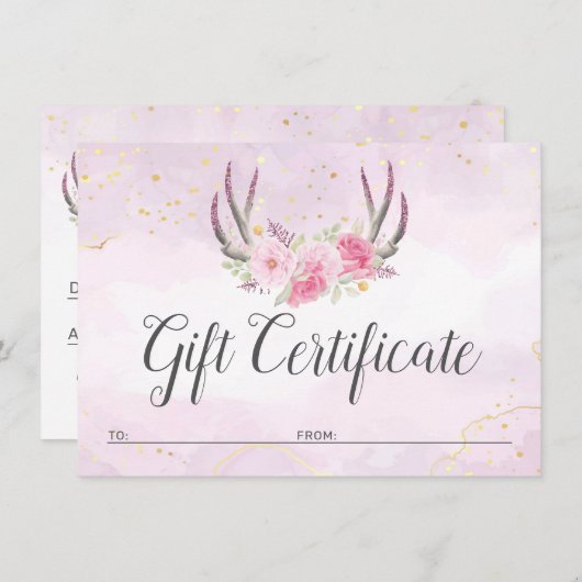 Cadeaubon Blush Pink Gold Antlers grafische Kaart (Voorkant / Achterkant)