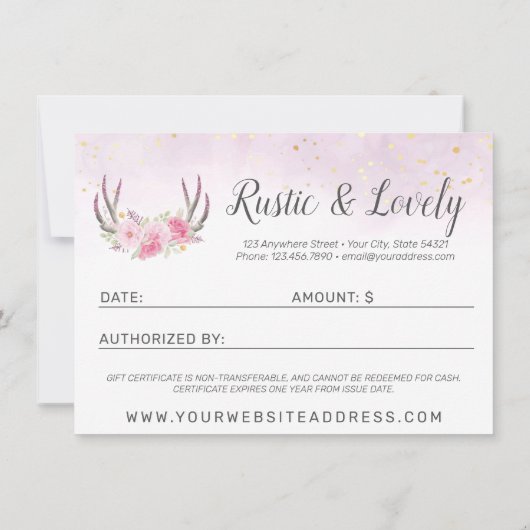 Cadeaubon Blush Pink Gold Antlers grafische Kaart (Achterkant)
