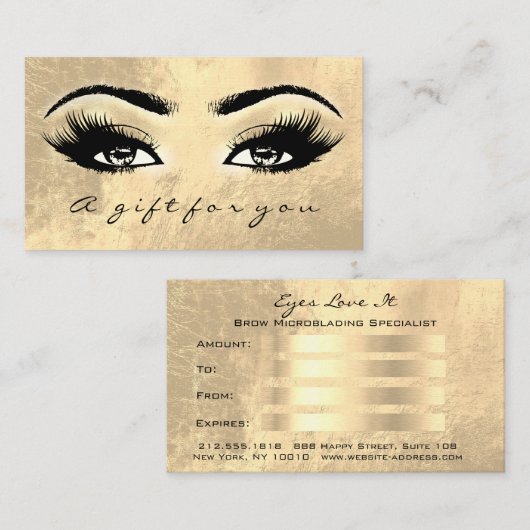 Cadeaubon Brows Makeup Gold Lashes Beauty Kortingskaartje (Voorkant / Achterkant)
