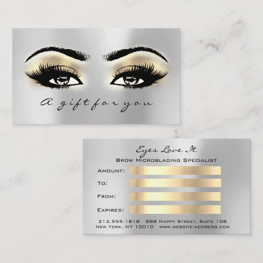 Cadeaubon Brows Silver Gold Lashes Makeup Kortingskaartje (Voorkant / Achterkant)