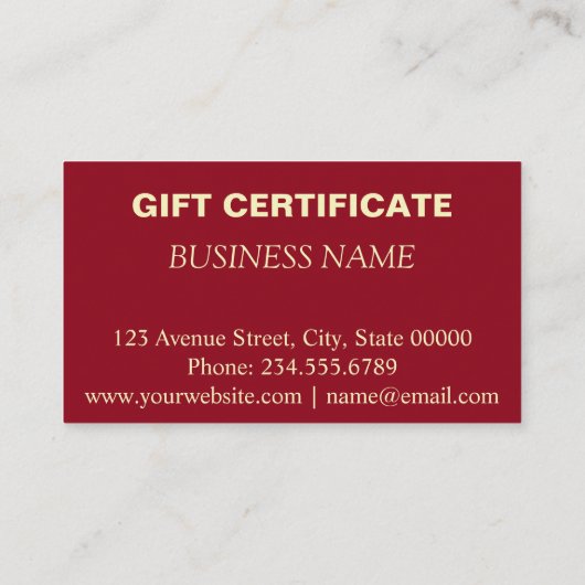 Cadeaubon, cadeau visitekaartje (Achterkant)