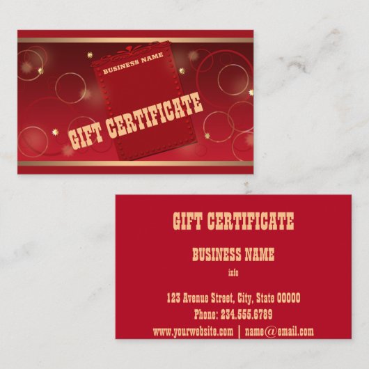 Cadeaubon, cadeau visitekaartje (Voorkant / Achterkant)