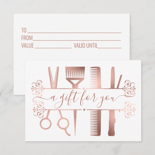 Cadeaubon Digitale Rose Gouden Schaarfolie Kaart (Voorkant / Achterkant)