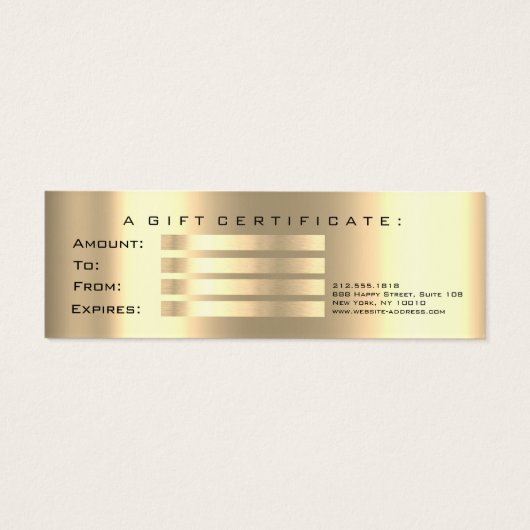 Cadeaubon Drift Faux Gold Lash Makeup Small Mini Visitekaartjes (Achterkant)