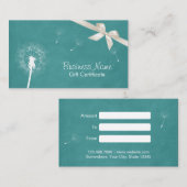Cadeaubon | Elegant Blauwgroen Green Dandelion Kortingskaartje (Voorkant / Achterkant)