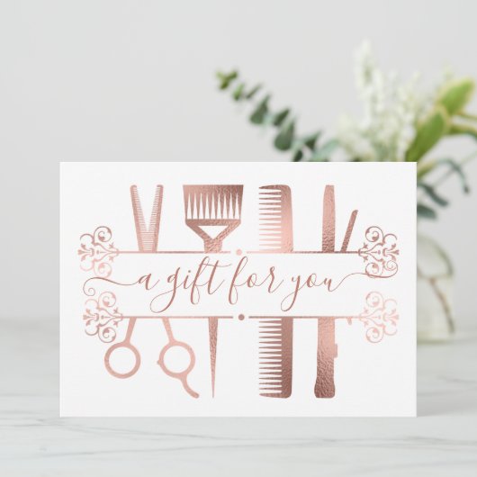 Cadeaubon Elegant Roos Gold Scissors Folie (Staand voorkant)