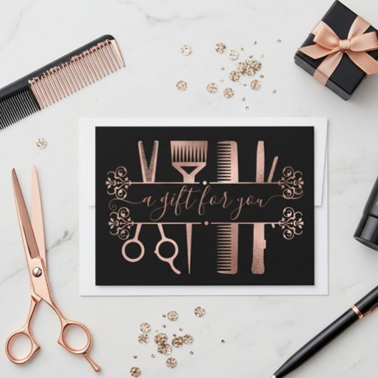 Cadeaubon Elegante Roze Gouden Schaar Folie