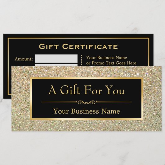 Cadeaubon Fashionable Gold Glitter Sparkles (Voorkant / Achterkant)