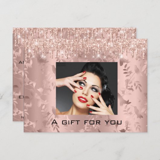 Cadeaubon Floral Custom Roos Makeup Lash Briefkaart (Voorkant / Achterkant)