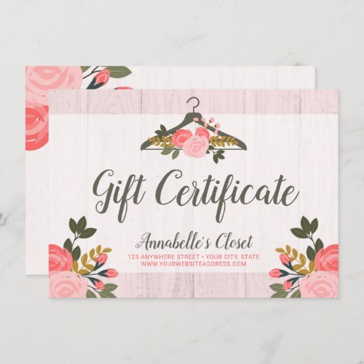 Cadeaubon Floral Roos Clothes Hanger Closet (Voorkant / Achterkant)