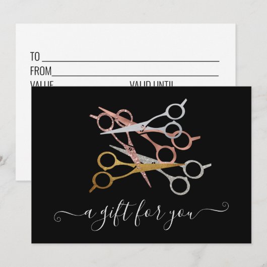 Cadeaubon Glitter Roos Gold Silver-schaar (Voorkant / Achterkant)