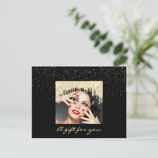Cadeaubon Gold Drip Vakantie Confetti Black Briefkaart (Staand voorkant)