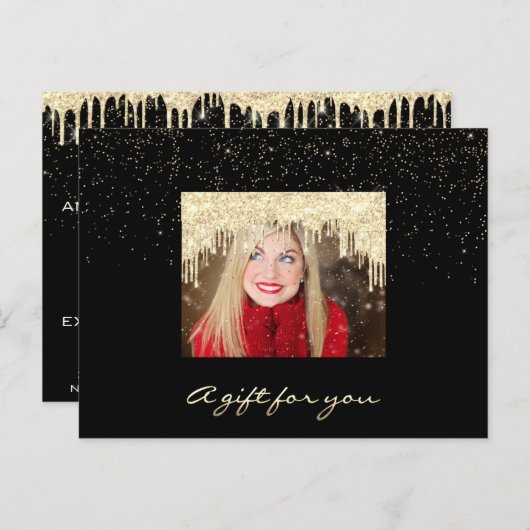 Cadeaubon Gold Drip Vakantie Confetti Black Briefkaart (Voorkant / Achterkant)