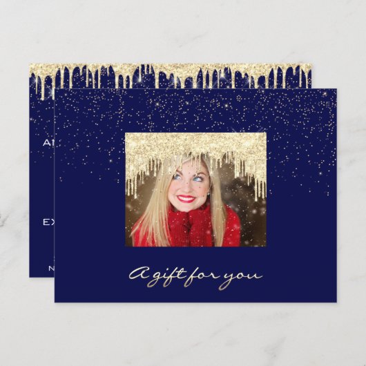 Cadeaubon Golden Drids Feestdagen Blue Navy Briefkaart (Voorkant / Achterkant)