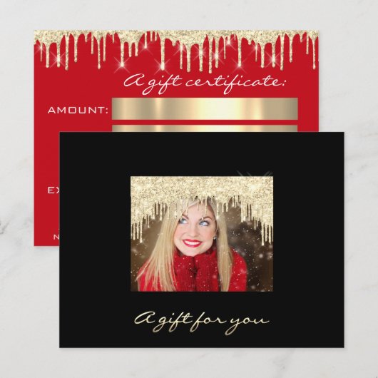 Cadeaubon Golden Drids Feestdagen Red Makeup Briefkaart (Voorkant / Achterkant)