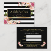 Cadeaubon Gouden Bloem Zwart Wit Strepen Kortingskaartje (Voorkant / Achterkant)