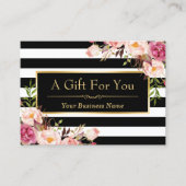 Cadeaubon Gouden Bloem Zwart Wit Strepen Kortingskaartje (Voorkant)