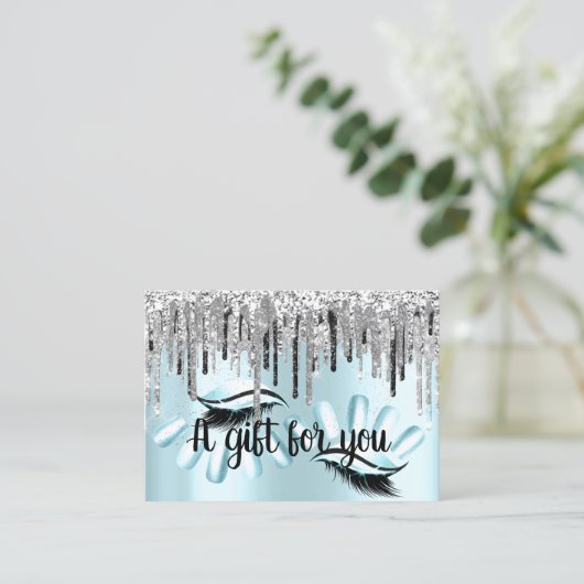 Cadeaubon Haarstylist Nagels Blauw Zilver Visitekaartje (Staand voorkant)