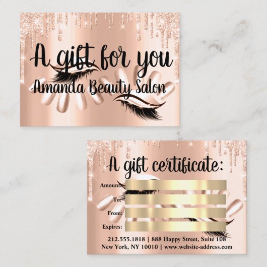 Cadeaubon Hair Spa Nails Luxury Blush Drip Visitekaartje (Voorkant / Achterkant)