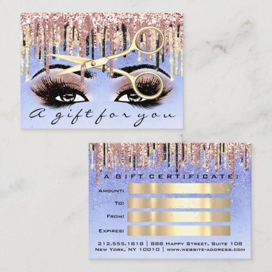 Cadeaubon Hairdresser Blue Lash Makeup Visitekaartje (Voorkant / Achterkant)