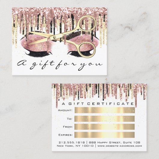 Cadeaubon Hairdresser Roos Gold Makeup Whit Visitekaartje (Voorkant / Achterkant)