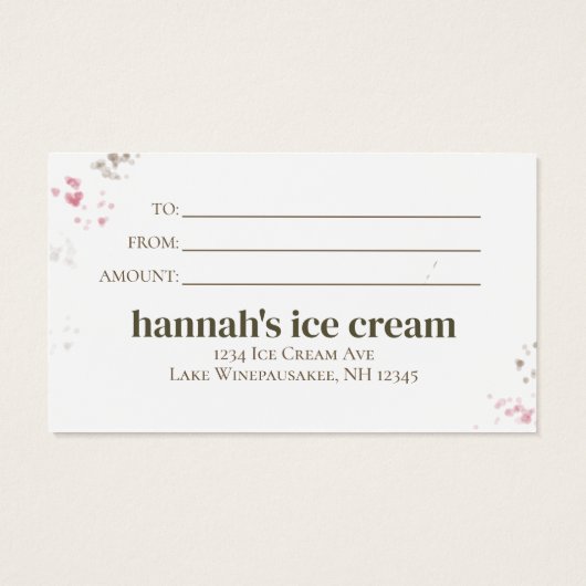 Cadeaubon Ice Cream Business Custom Visitekaartje (Achterkant)