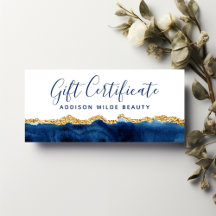 Cadeaubon in waterverf met marineblauw en goud